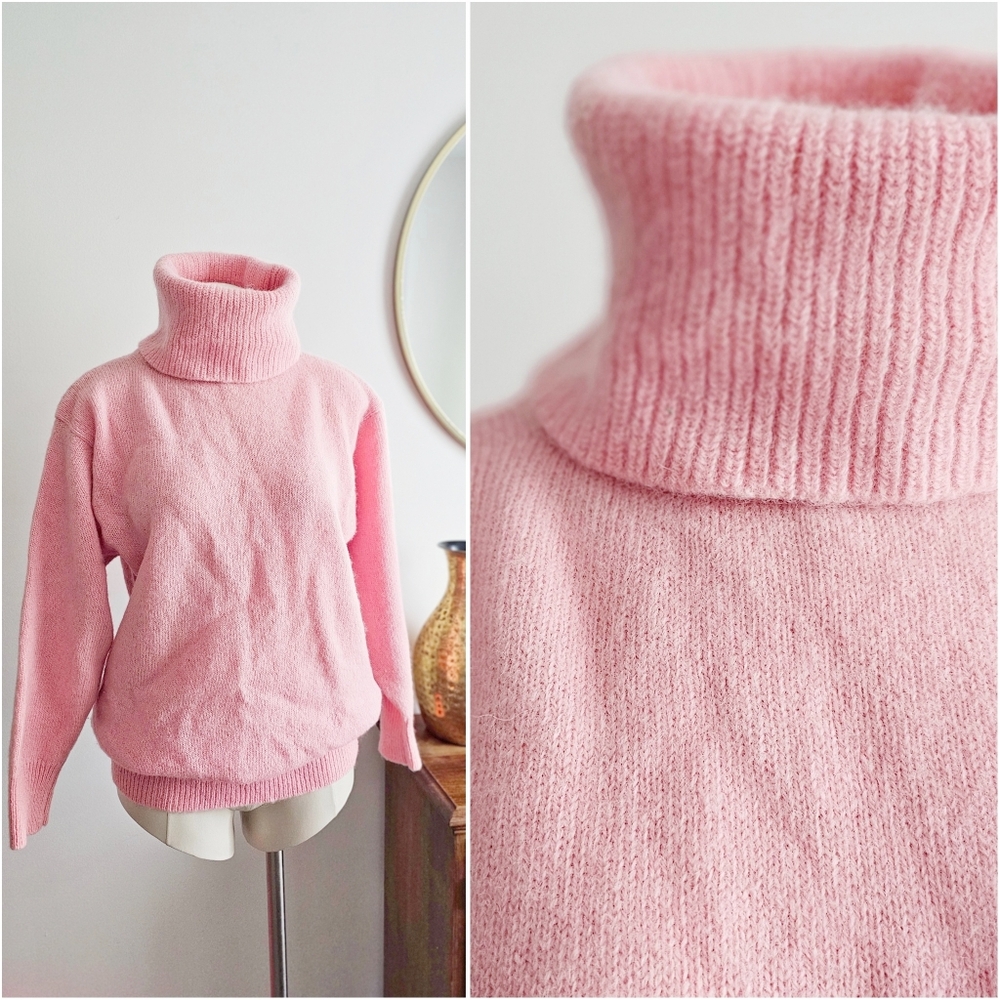 💗 VTG FaBE 100% Wool Shetland Turtleneck Sweater | Bubblegum Pink | Size M